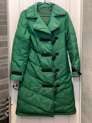 Green V-Neck Down Long Winter Duvet Coat Jacket Horn Toggle Button