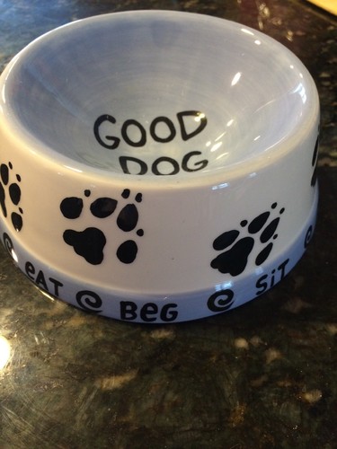 OUR NAME IS MUD LORRIE VEASEY CERAMIC DOG BOWL DISH- GOOD DOG- NEW