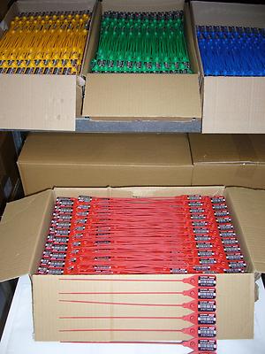 100 x Sicherheitsplomben Plomben security seals Durchziehplomben Plombe PE rot 
