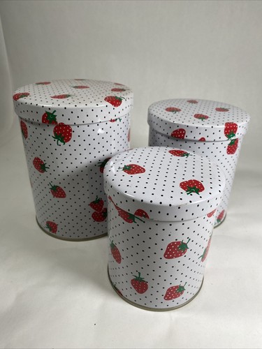 Vintage Strawberry Set of 3 Nesting Tin Box Metal Containers 6”, 5 ...