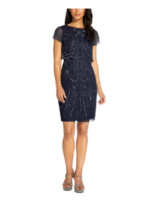 

ADRIANNA ADRIANNA PAPELL Женское темно-синее платье-футляр с накладкой и короткими рукавами, Navy