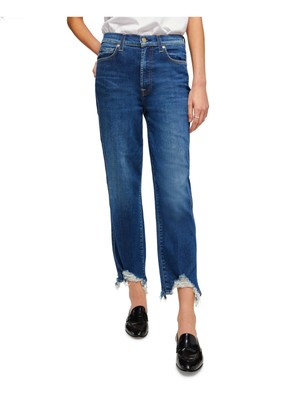 

7 FOR ALL MANKIND Женские синие укороченные джинсы прямого кроя с высокой талией на молнии, Синий, 7U305S80
