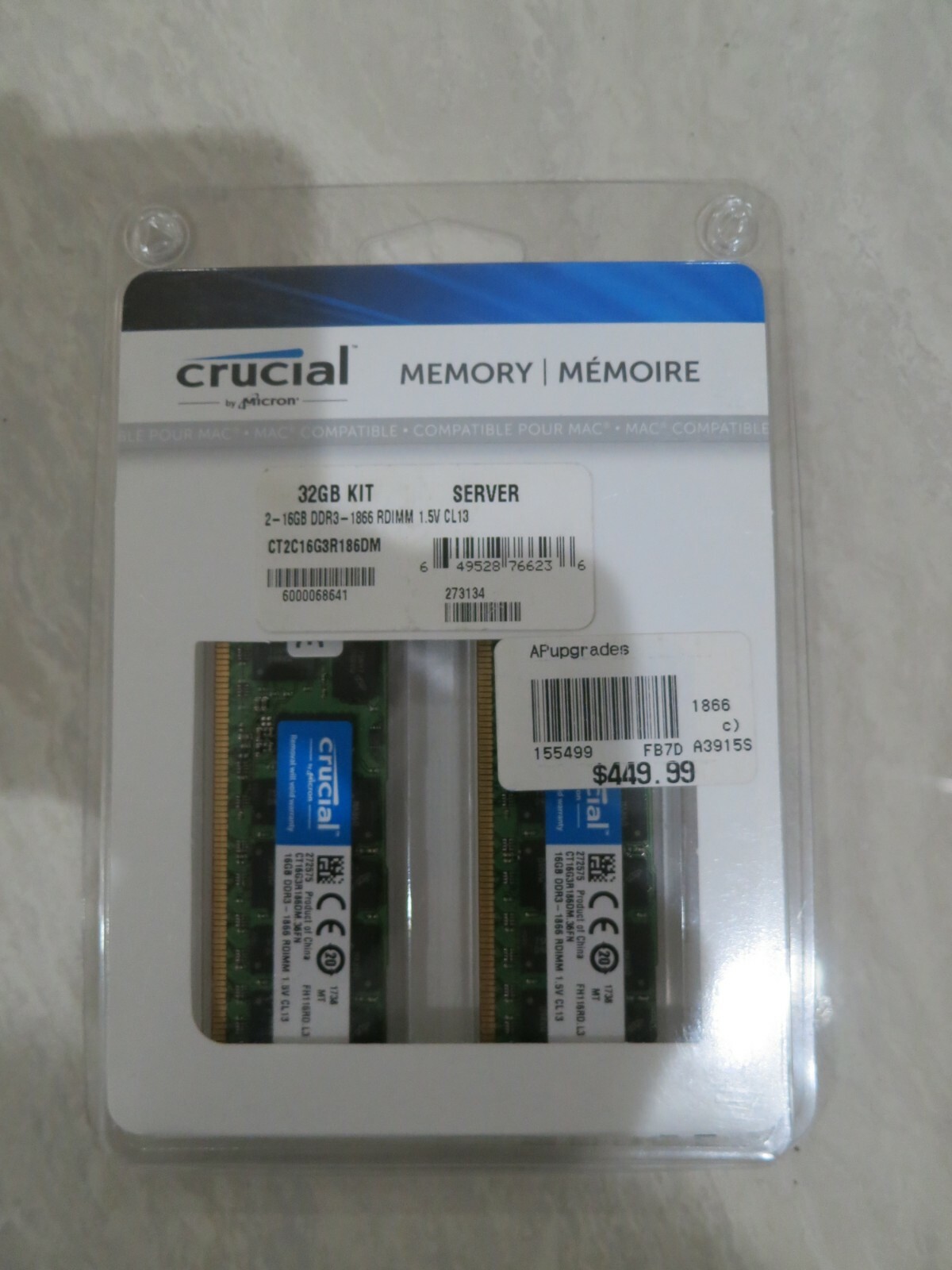 Crucial 32GB 1866 MHz PC3-14900 DDR3 Memory CT2K16G3R186DM Mac