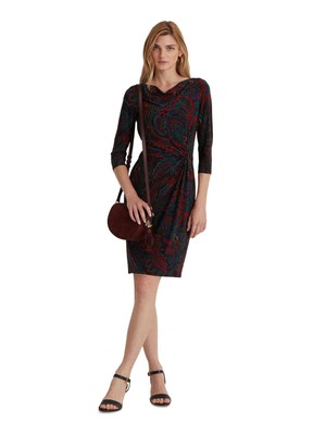 

RALPH LAUREN Женское темно-синее платье-футляр с подкладкой спереди и рукавами 3/4, Navy