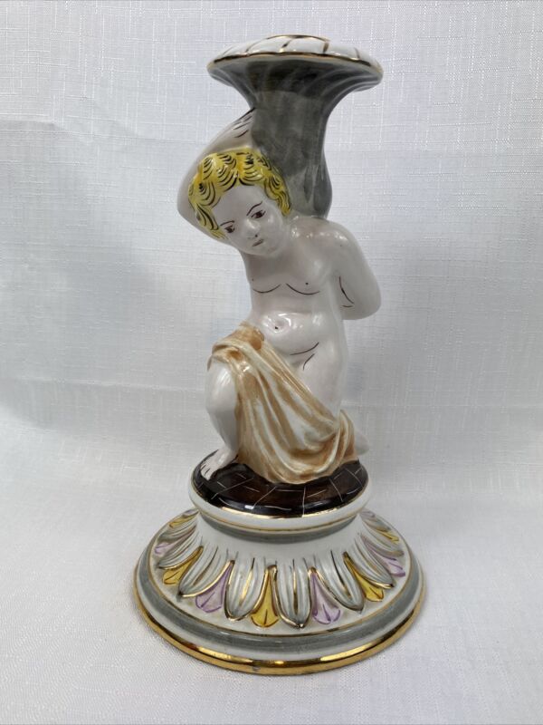 ELPA  ALCOBACA NAKED CHERUB CANDLE HOLDER WITH GOLD DETAIL 8.5”