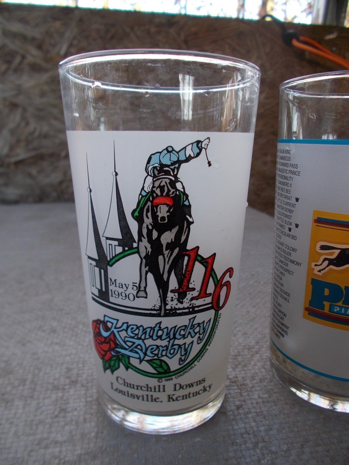 1990 Kentucky Derby & 1999 Preakness/Pimlico Souvenir Drinking Glasses