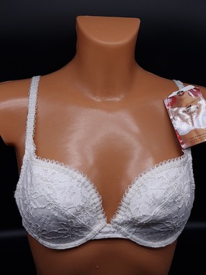 GOSSARD VINTAGE ULTRABRA LIGHT IVORY FLORAL LACE UNDERWIRE PLUNGE 36A NEW