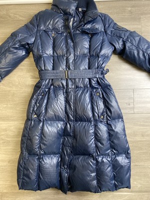 ADD Junior Down Parka Quilt Coat Jacket US Xs Blue Metallic Belted