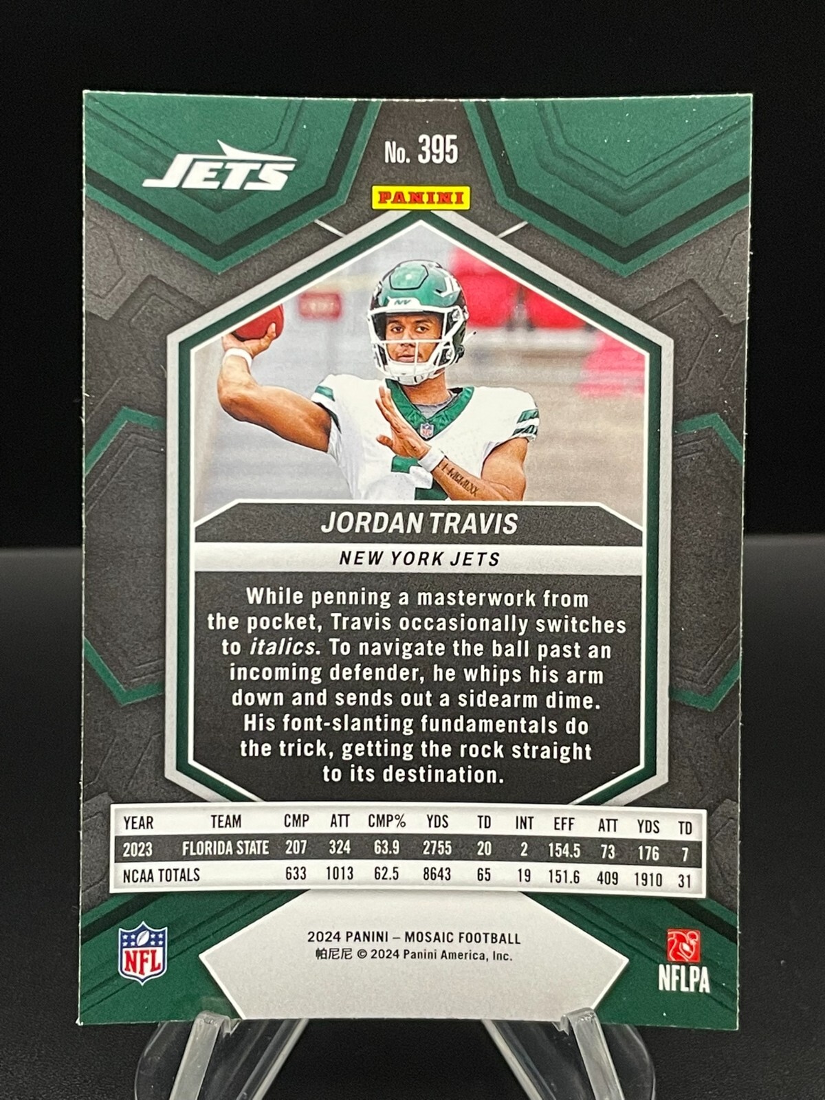 Additional photo 2 of 2024 Mosaic Football - Jordan Travis Rookie RC - #395 MINT