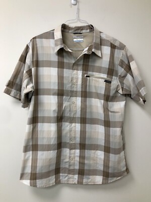Columbia Shirt Mens XL Brown Plaid Button Up Short Sleeve Omni Shade Outdoors