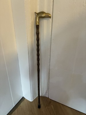 Possibly Hazel Wood Walking Stick With Brass Eagle Head Handle - 93cm