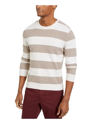 

TASSO ELBA Мужской Бежевый Полосатый Круглый Вырез Классического Покроя Пуловер Свитер