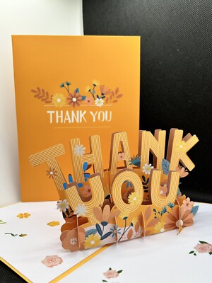3D Pop Up Greeting Card -THANK YOU -Thanksgiving for Father Mother Teacher's Day