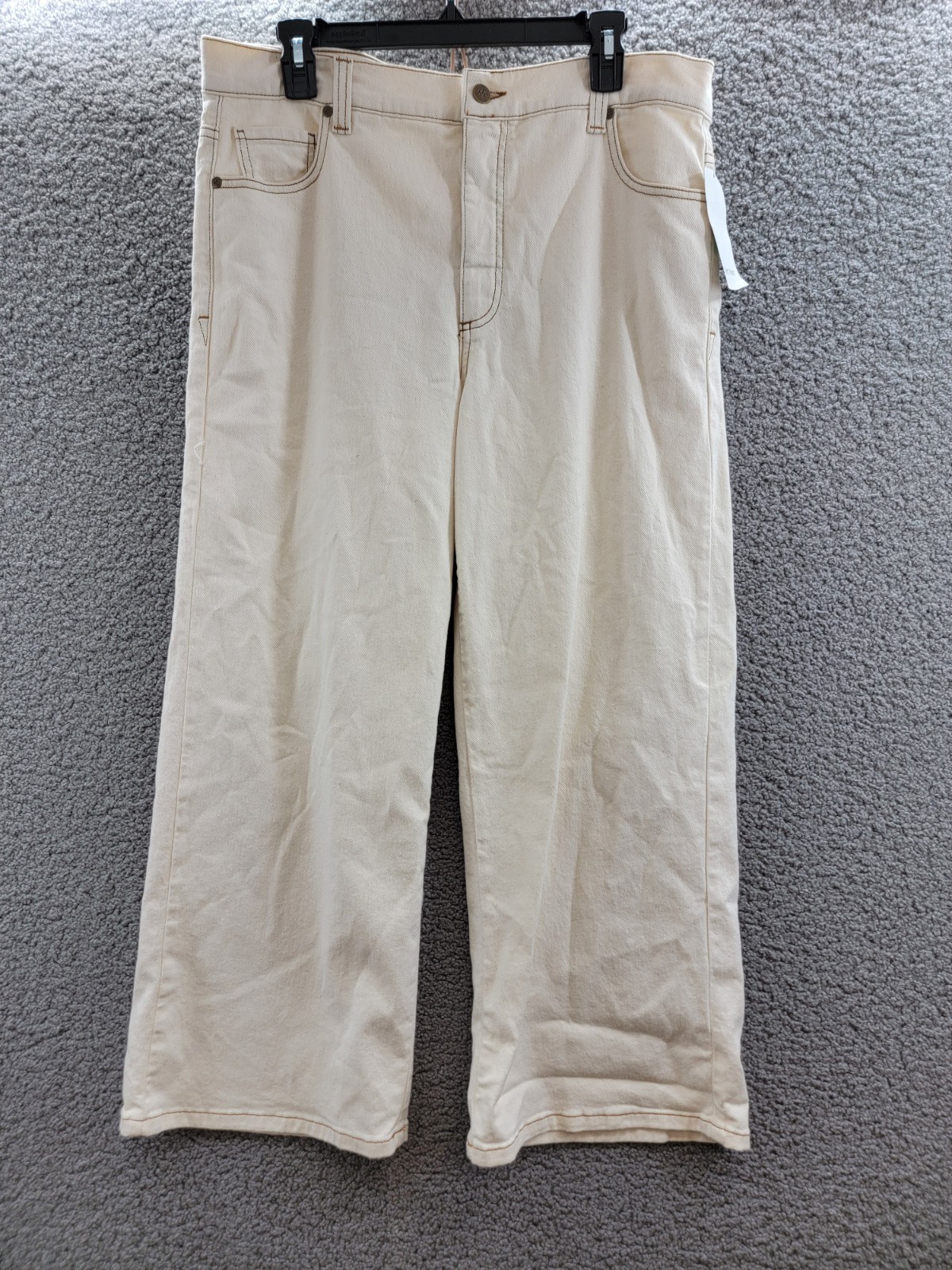 Karen Kane Cropped Wide Leg Jeans Women's 16 Natural 5 Pockets Zip/Button - Picture 2 of 16