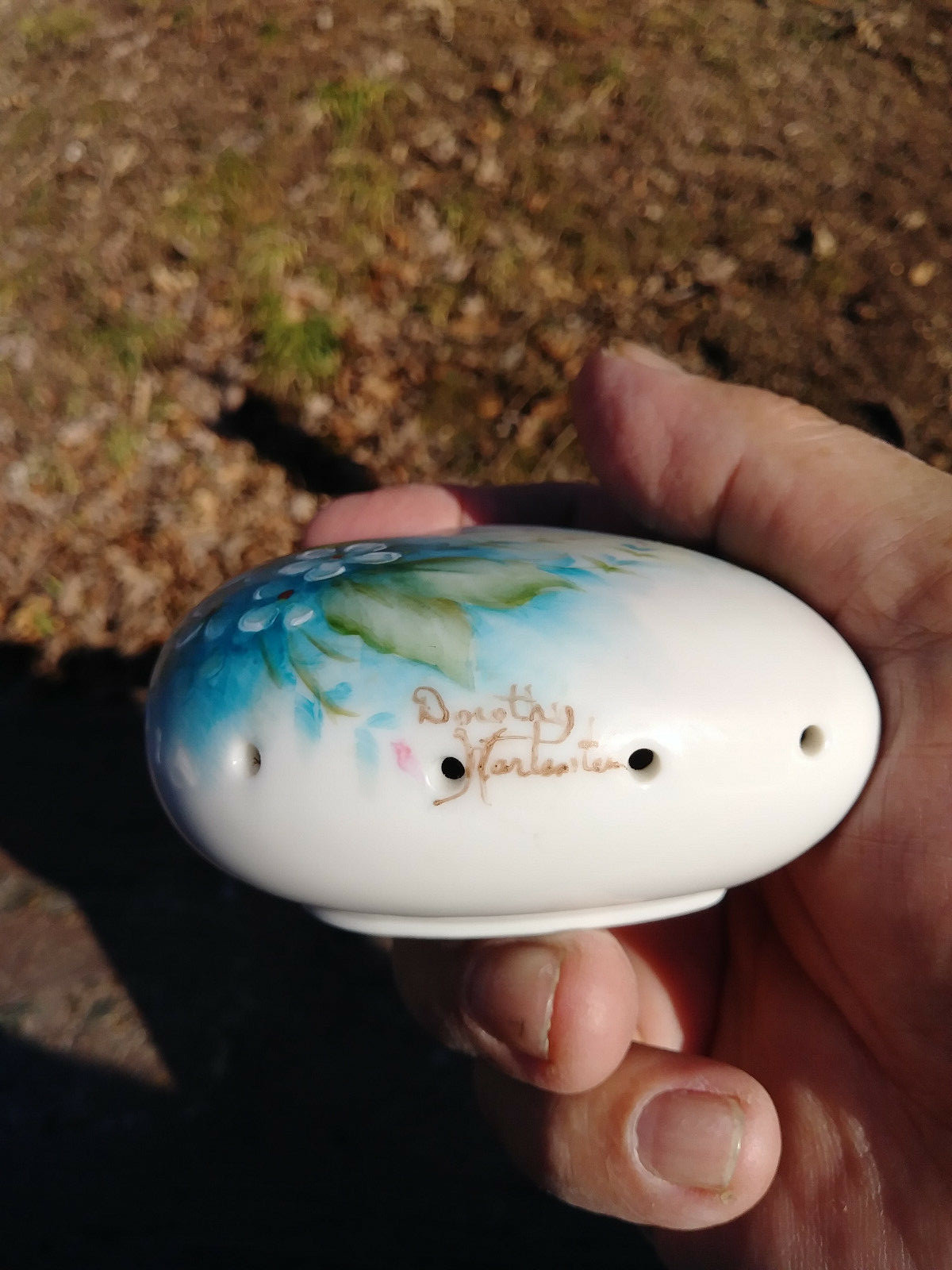 Hand Painted Floral Heart Shaped Porcelain Potpourri Holder Autographed
