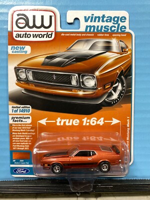 1/64 AUTO WORLD VINTAGE MUSCLE 1973 FORD MUSTANG MACH 1 MEDIUM COPPER POLY