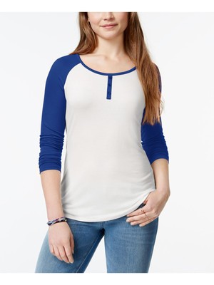 

HIPPIE ROSE Женский белый топ с длинными рукавами и круглым вырезом для юниоров Размер