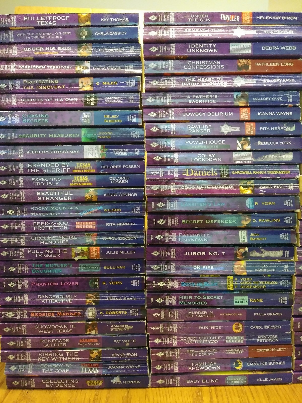 HUGE LOT of 100 pb Harlequin INTRIGUE purple cover romance suspense