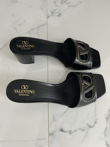 New in box! Valentino Garavani VLogo Cutout Mules Sandals Black/Gold size 39 /9
