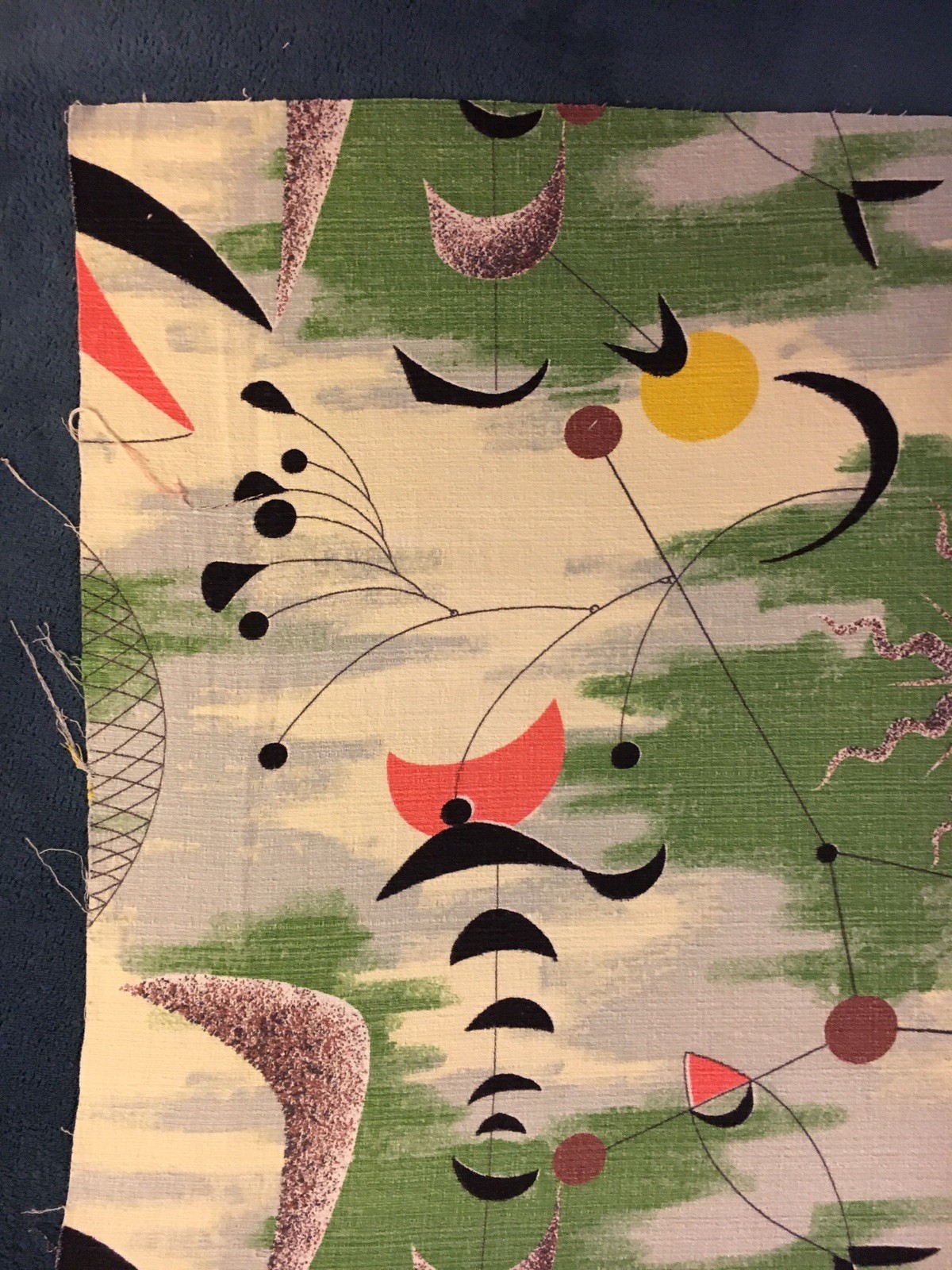 Vintage Geometric Barkcloth Fabric - 47” X 31”    (#4)
