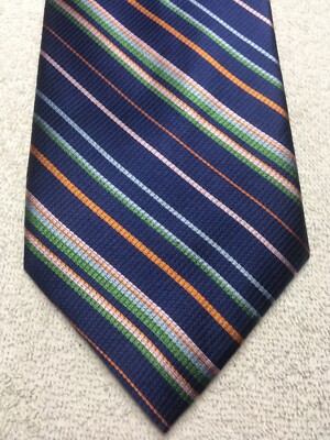 NAUTICA MENS TIE BLUE WITH GREEN ORANGE STRIPES 4 X 59 NWT