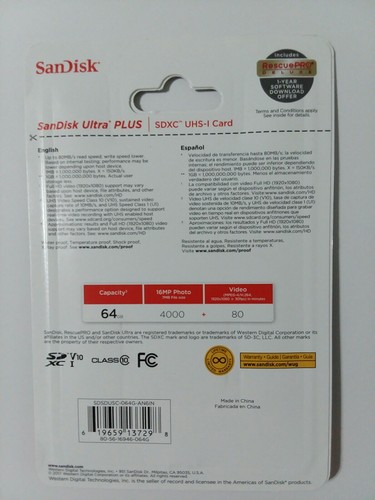 Sandisk ultra plus 64gb 80 MB/s 533 Class 10 New