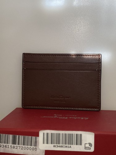 Pre-owned Ferragamo Salvatore  Pebbled Leather Card Holder Brown Box Id $350 Logo
