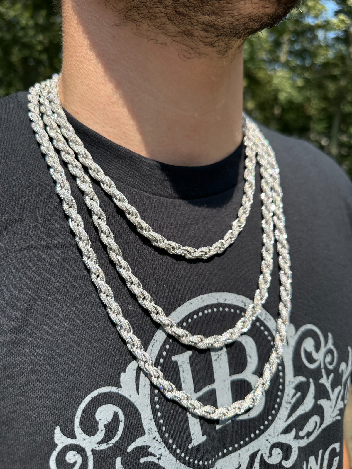 Pre-owned Harlembling Moissanite Iced 7.5mm Rope Chain Necklace Real 925 Silver Men's Hip Hop 16-28" In White/colorless
