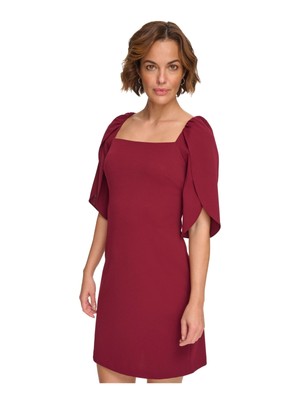 Женское вечернее платье-футляр DKNY с бордовым рукавом-тюльпаном длиной выше колена 12