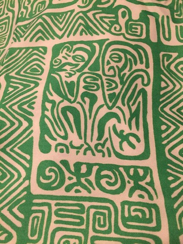 Vintage Daniel Adam 60s Mid Centuri Tahiti Tiki Green White Fabric 120 X 34