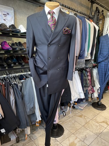 NWT Men's  Black Double Breasted Suit Apollo King  Size 42L