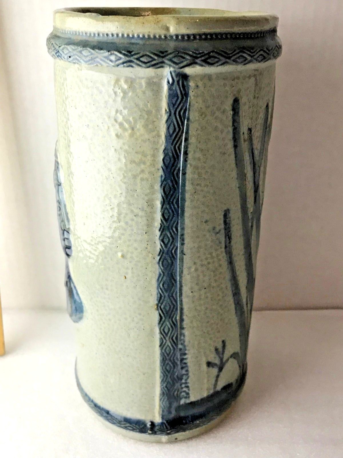 Vintage Old Sleepy Eye Cattails Dragonfly Stoneware Vase