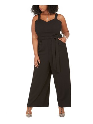 

EMERALD SUNDAE Женский черный комбинезон без рукавов с поясом и широкими штанинами