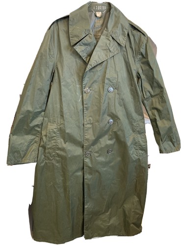 Vtg US Army Military Long Trench Duster Rain Coat Jacket 60s Green