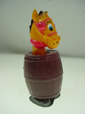 WIND UP JAPAN TOY WALKING HORSE IN A BARREL WORKS HAS KEY*