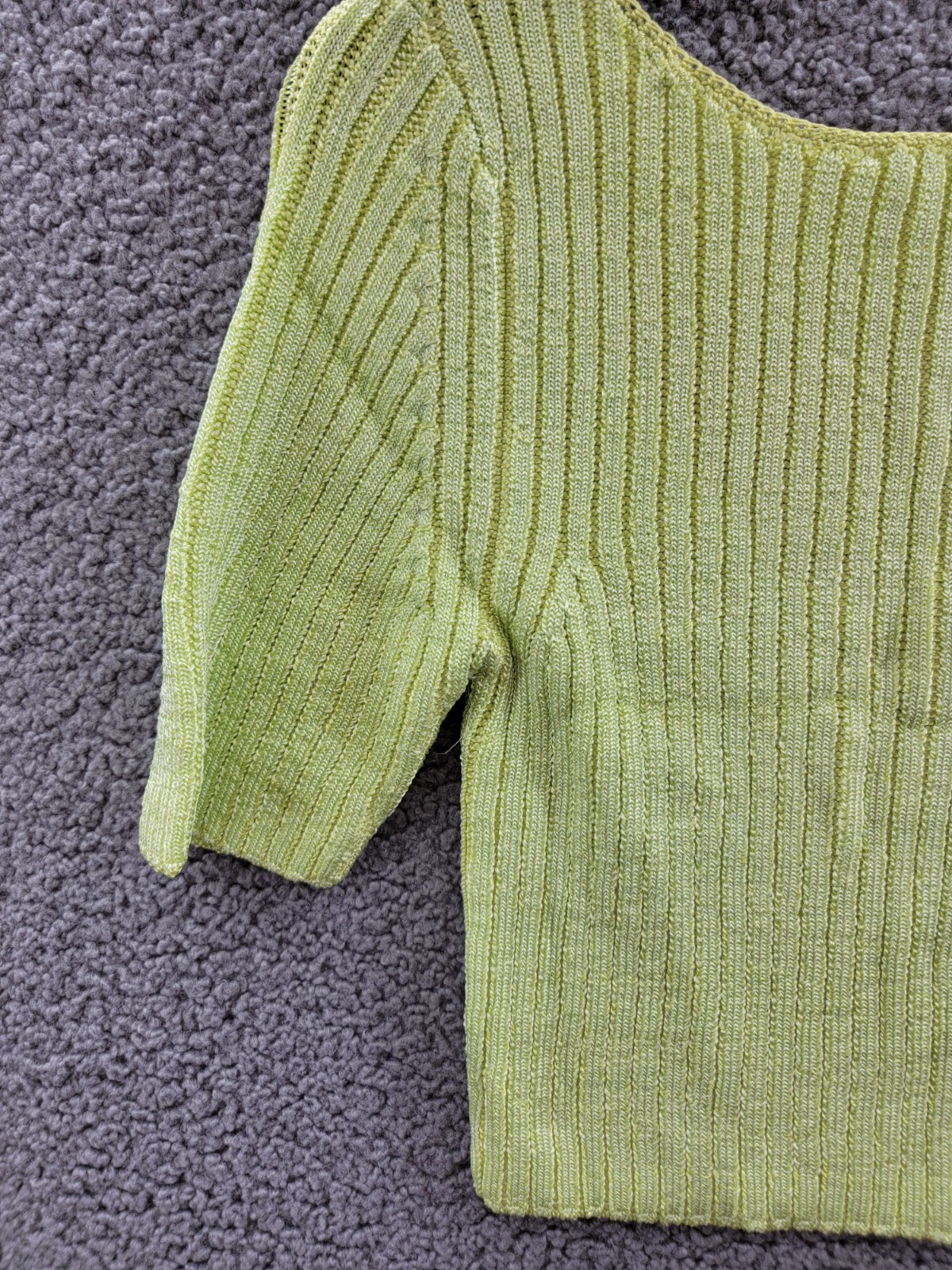 Free People Textured Short Sleeves Crop Sweater Top Women's M Sunny Lime Solid - Picture 3 of 16