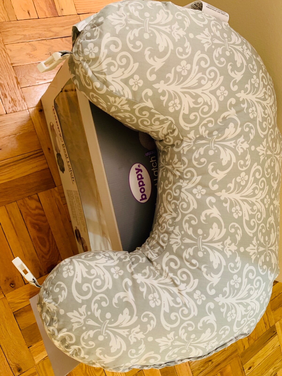 Boppy Two-Sided Breastfeeding Pillow, Kensington/Gray