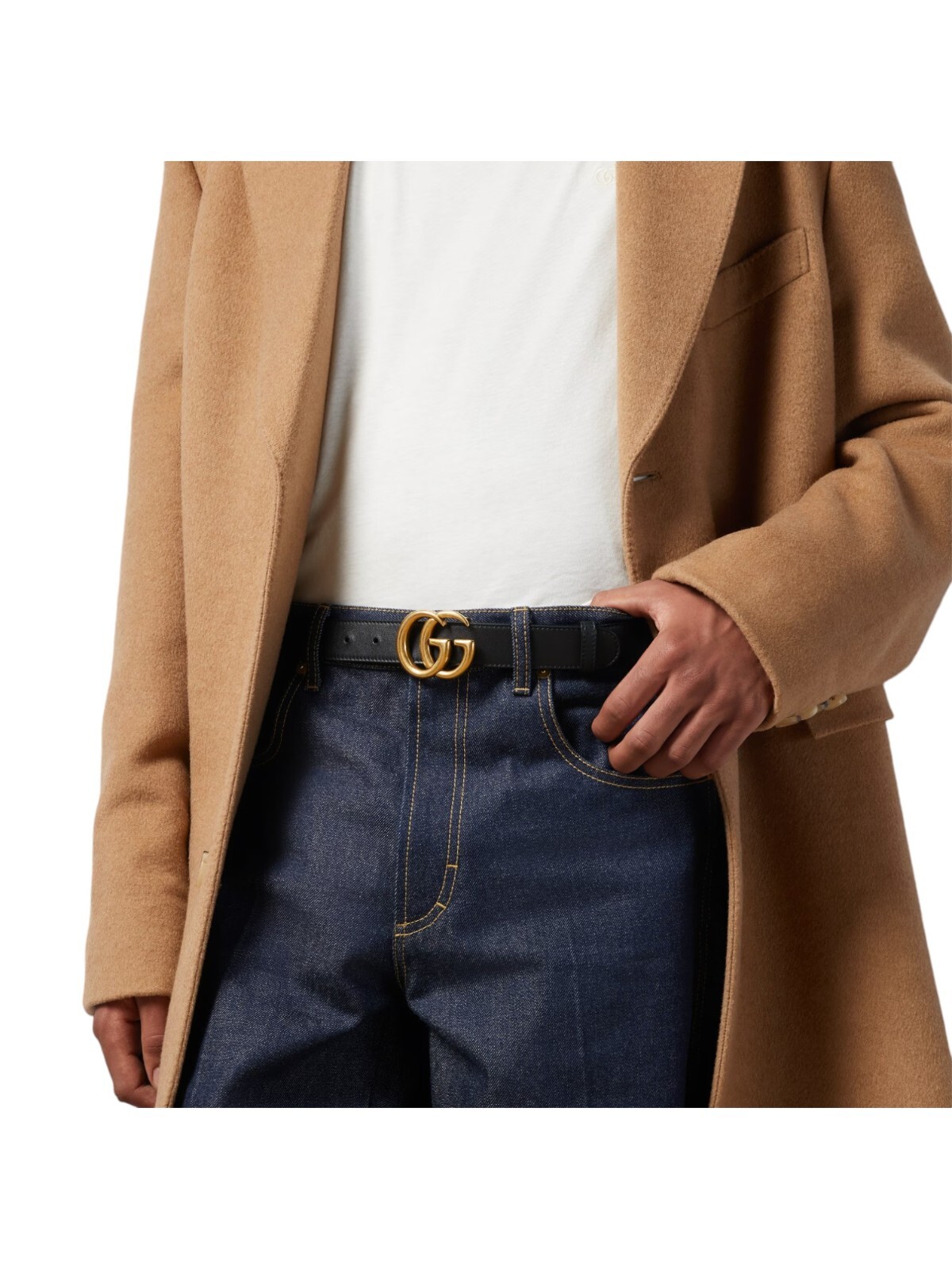 Pre-owned Gucci Gg Marmont Thin Belt, Black