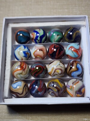  CELEBRATION MARBLES BOX  SET OF 16 JABO MARBLES.  $34.99