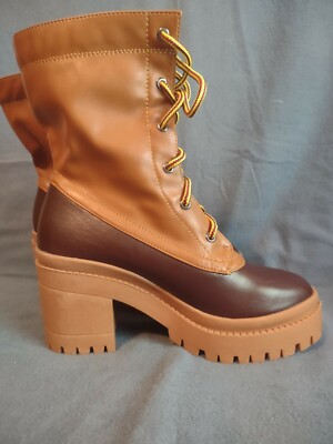 WOMEN'S ''EGO'' 10 1/2 TALL CHUNKY TAN LACE UP BOOTS   SIZE UK5   US 6