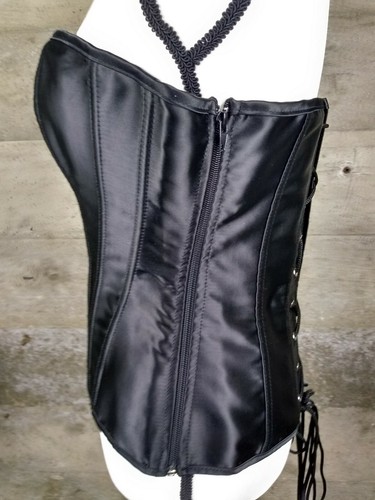 Women's Shirley of Hollywood Black Boned Lace Up Back Side Zipper Corset Sz 36