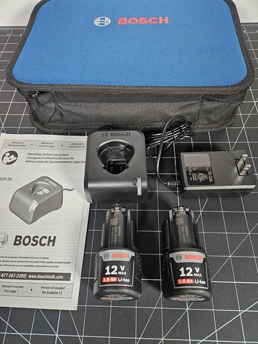 2x Bosch BAT414 12 Volt 12V Max 2.0Ah Batteries Lithium Ion W Charger And Bag