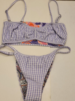 Maaji purple gingham seer sucker bikini large NEW no tags