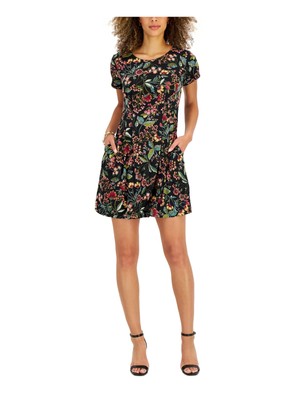 

CONNECTED APPAREL Женское черное платье с короткими рукавами и короткими рукавами Petites, Черный
