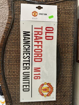 Manchester United White Metal Street Sign 16 x 6 Inches Officially Licensed