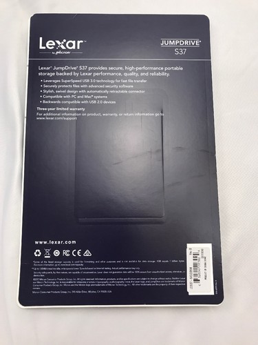 Lexar S37 64GB Jump Drive USB 3.0 Flash Drive NEW