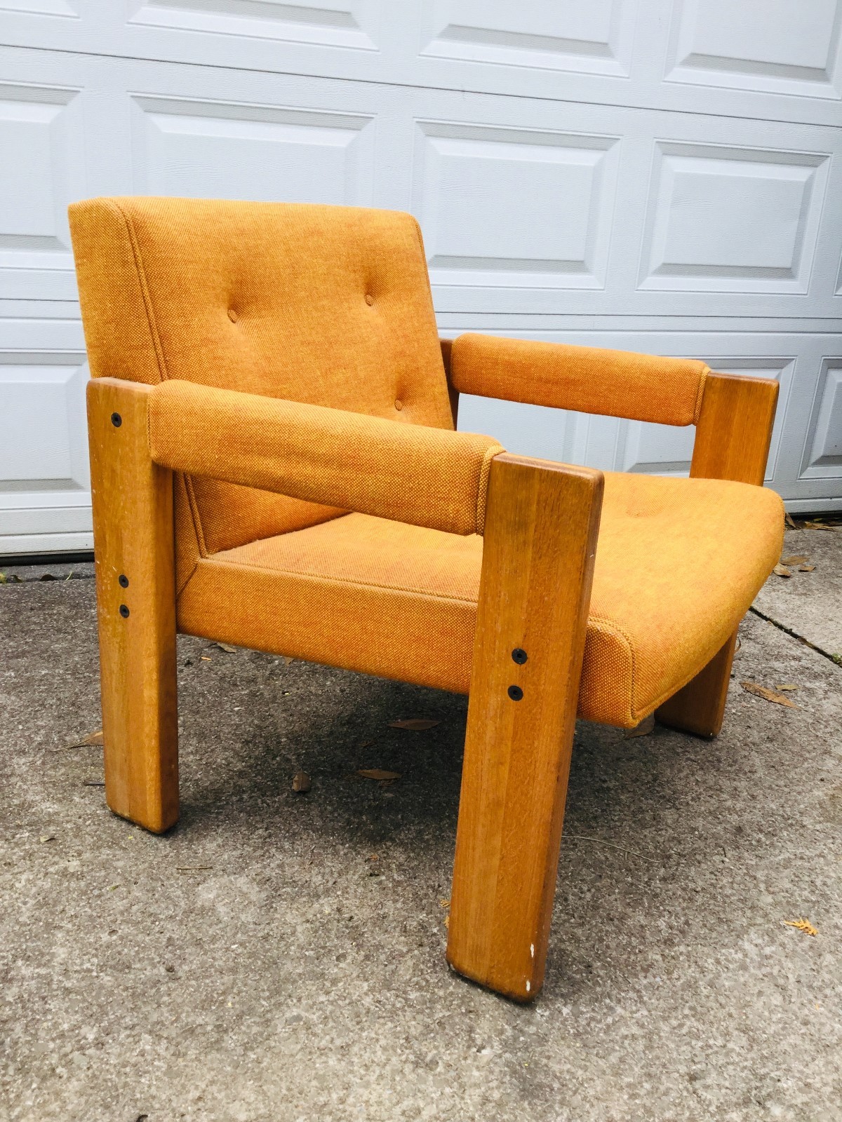 Vintage 1970s Upholstered Chair Hiebert Incorporated Orange Tufted, Solid Wood