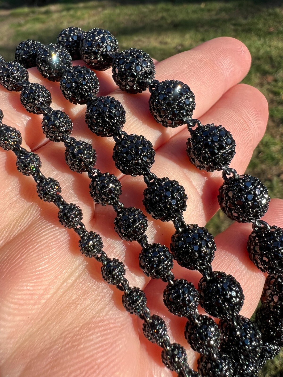 Pre-owned Harlembling Black Moissanite Ball Chain - Black Rhodium Over 925 Silver - Shambala Necklace