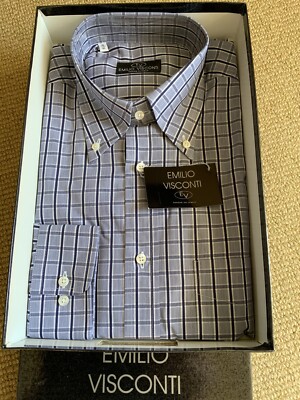 New EV Mens 100% Cotton Shirt With Tag,Size16.Multi Checks.Made In Italy.