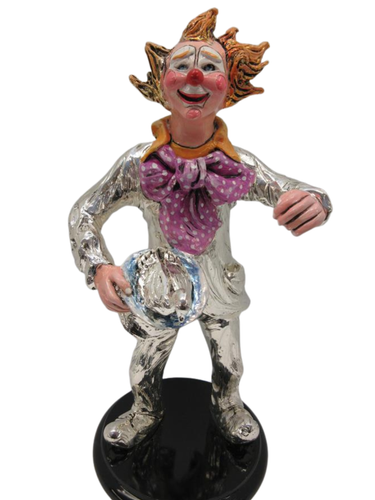 ITALIAN SILVER PLATED & MULTI COLOR ENAMEL HANDMADE DUCK MAGICIAN CLOWN FIGURINE